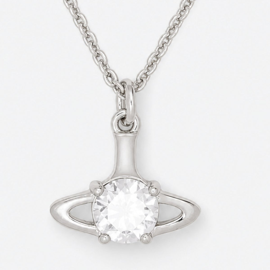 Silver-Tone Pendant Necklace with Clear Stone, photo 3