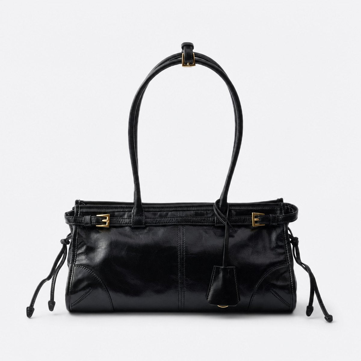 Black Leather Top-Handle Bag, photo 1