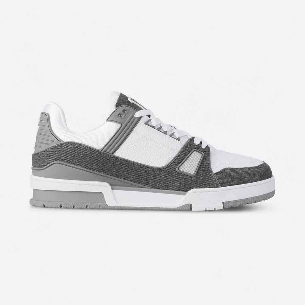 Gray Denim and Embossed Leather Sneakers, photo 1