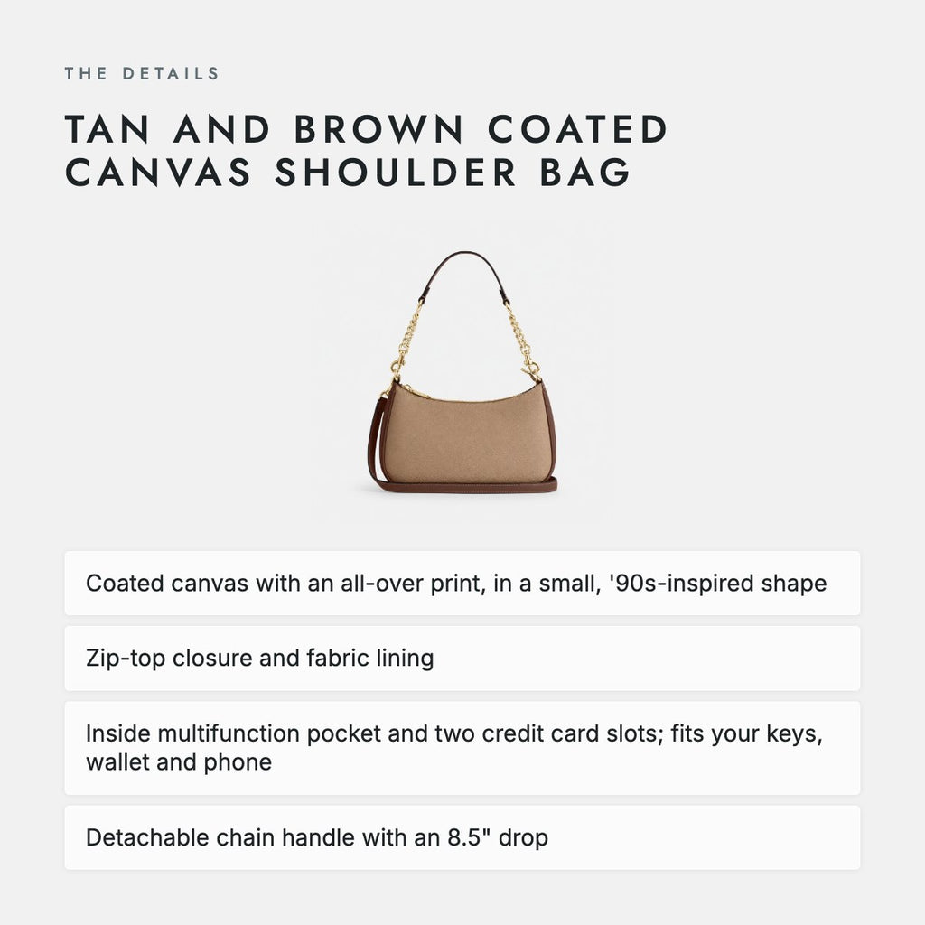 Tan and Brown Coated Canvas Shoulder Bag, photo 4