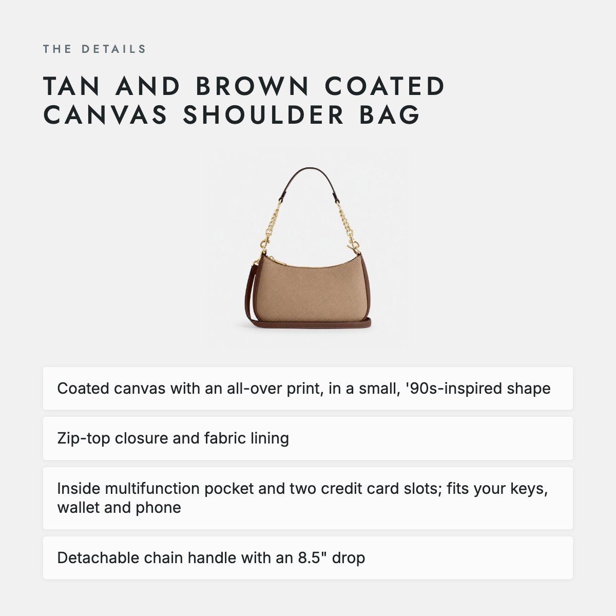 Tan and Brown Coated Canvas Shoulder Bag, photo 4