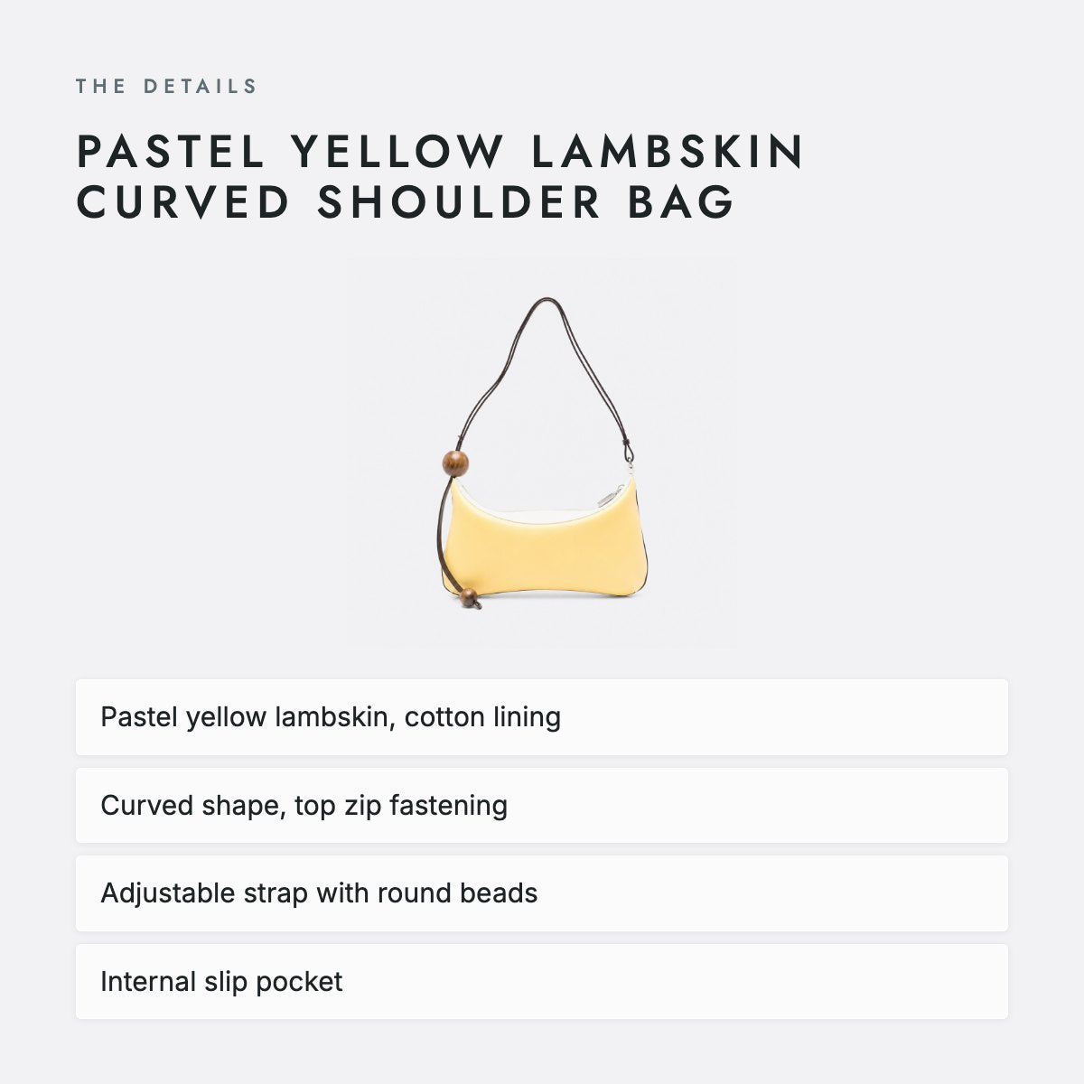 Pastel Yellow Lambskin Curved Shoulder Bag, photo 4