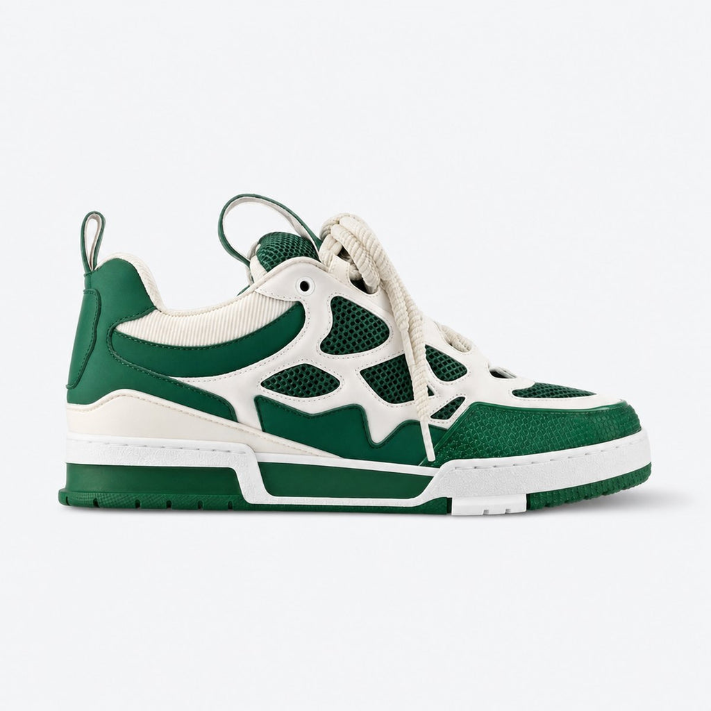 Green and Cream Mesh and Leather Sneakers, photo 1