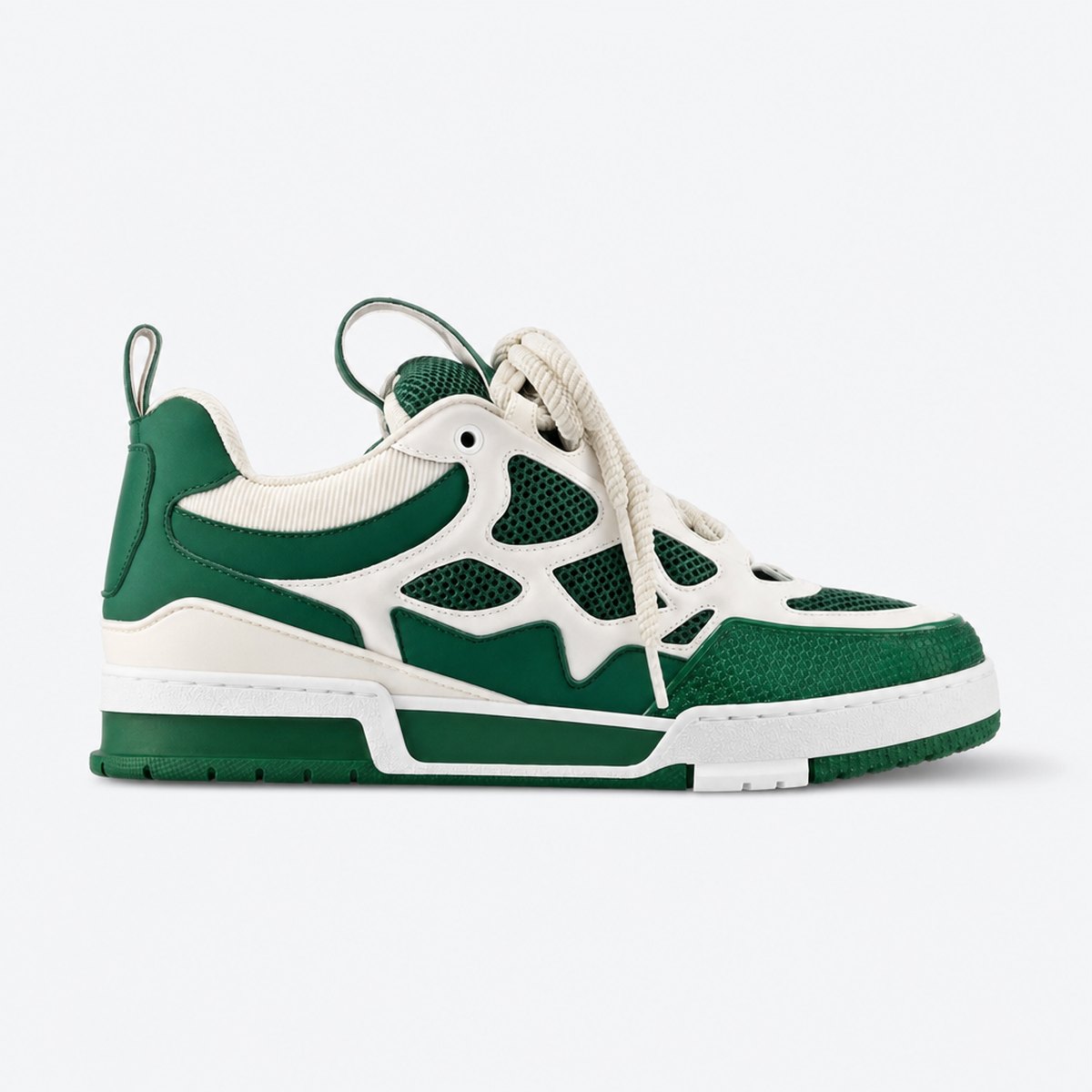 Green and Cream Mesh and Leather Sneakers, photo 1