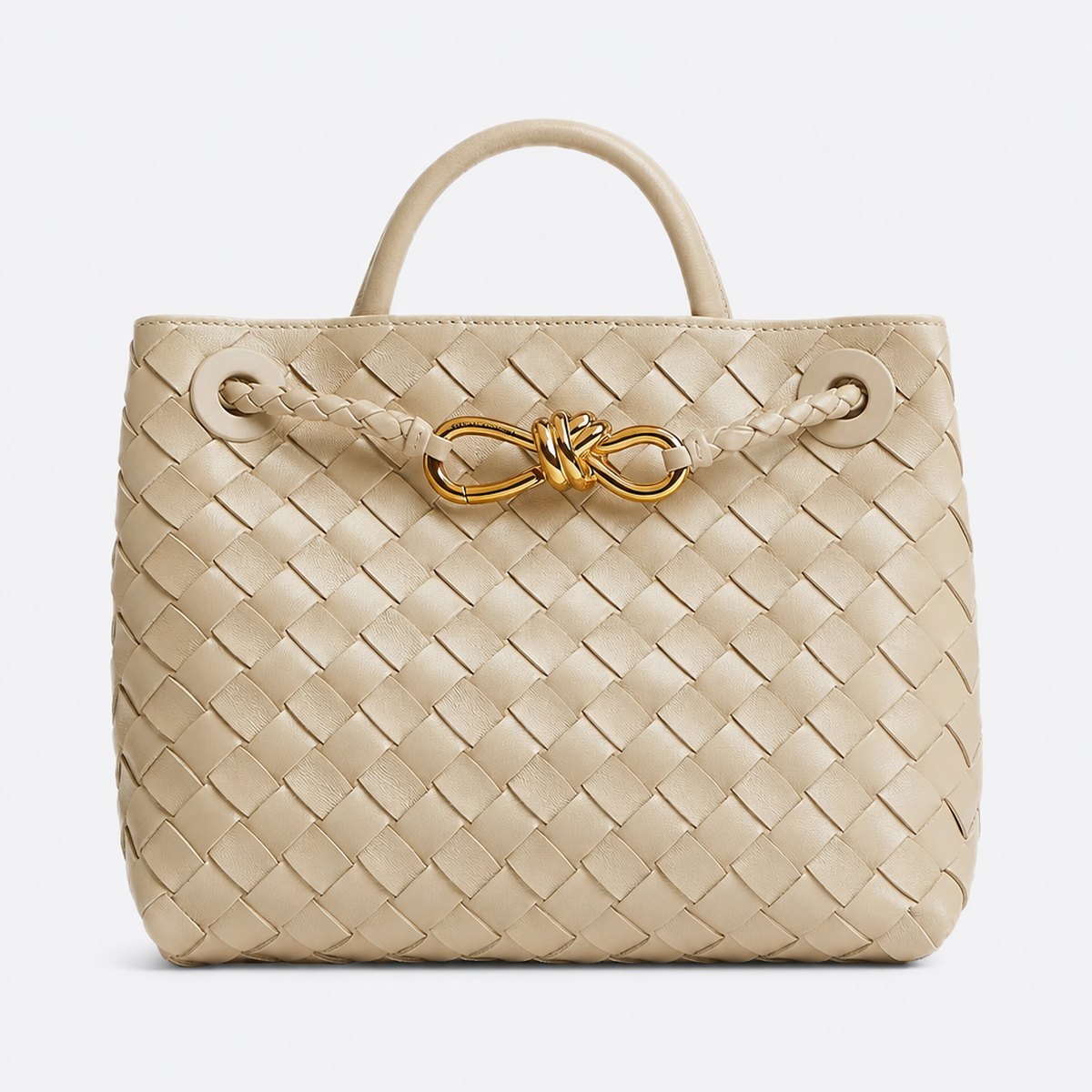 Ecru Woven Leather Top-Handle Bag, photo 1