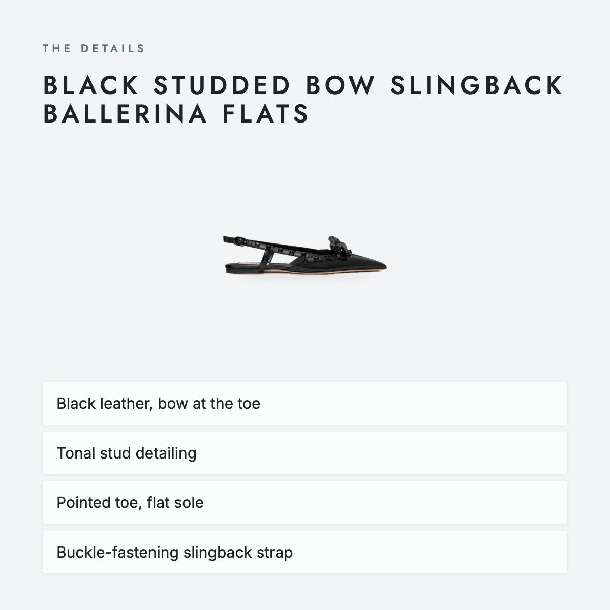 Black Studded Bow Slingback Ballerina Flats, photo 4