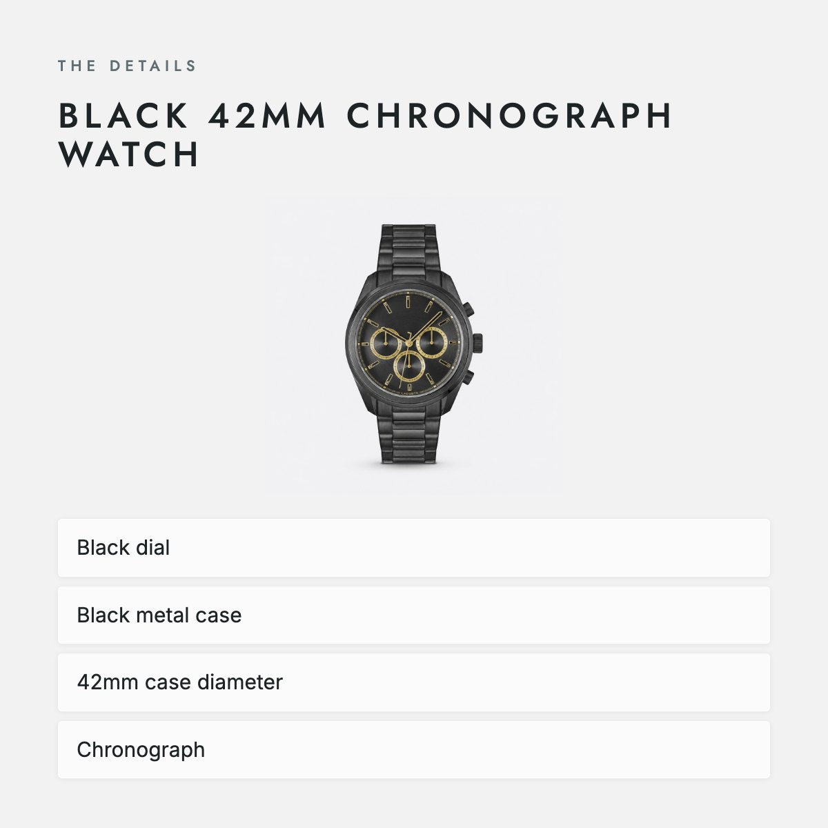 Black 42mm Chronograph Watch, photo 4