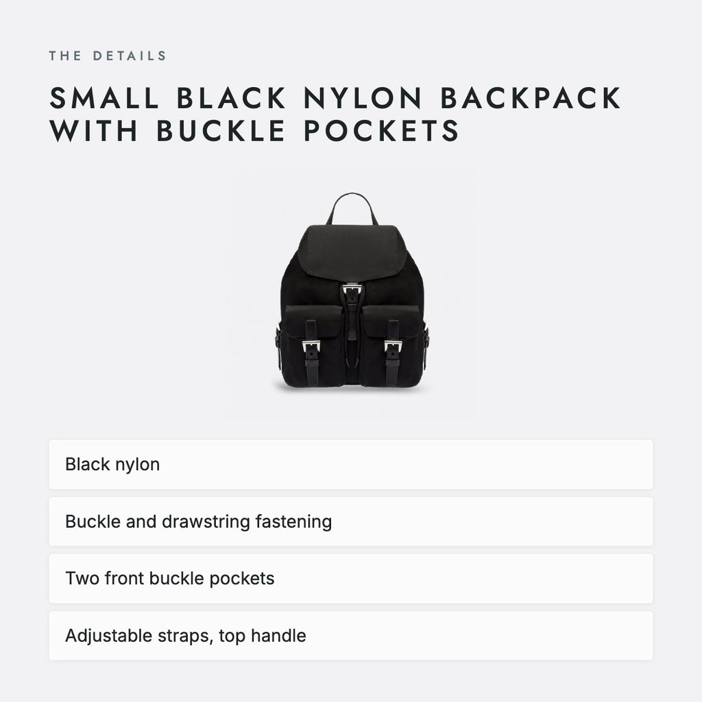 Small Black Nylon Backpack with Buckle Pockets, photo 4
