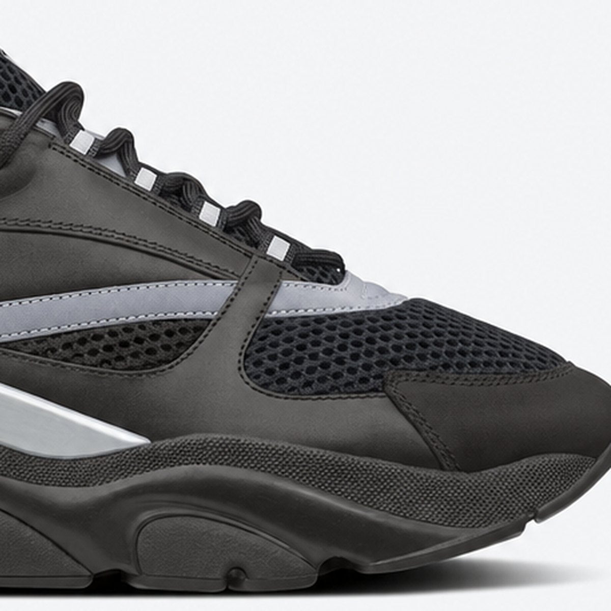 Black Mesh and Leather Chunky Sneakers, photo 3