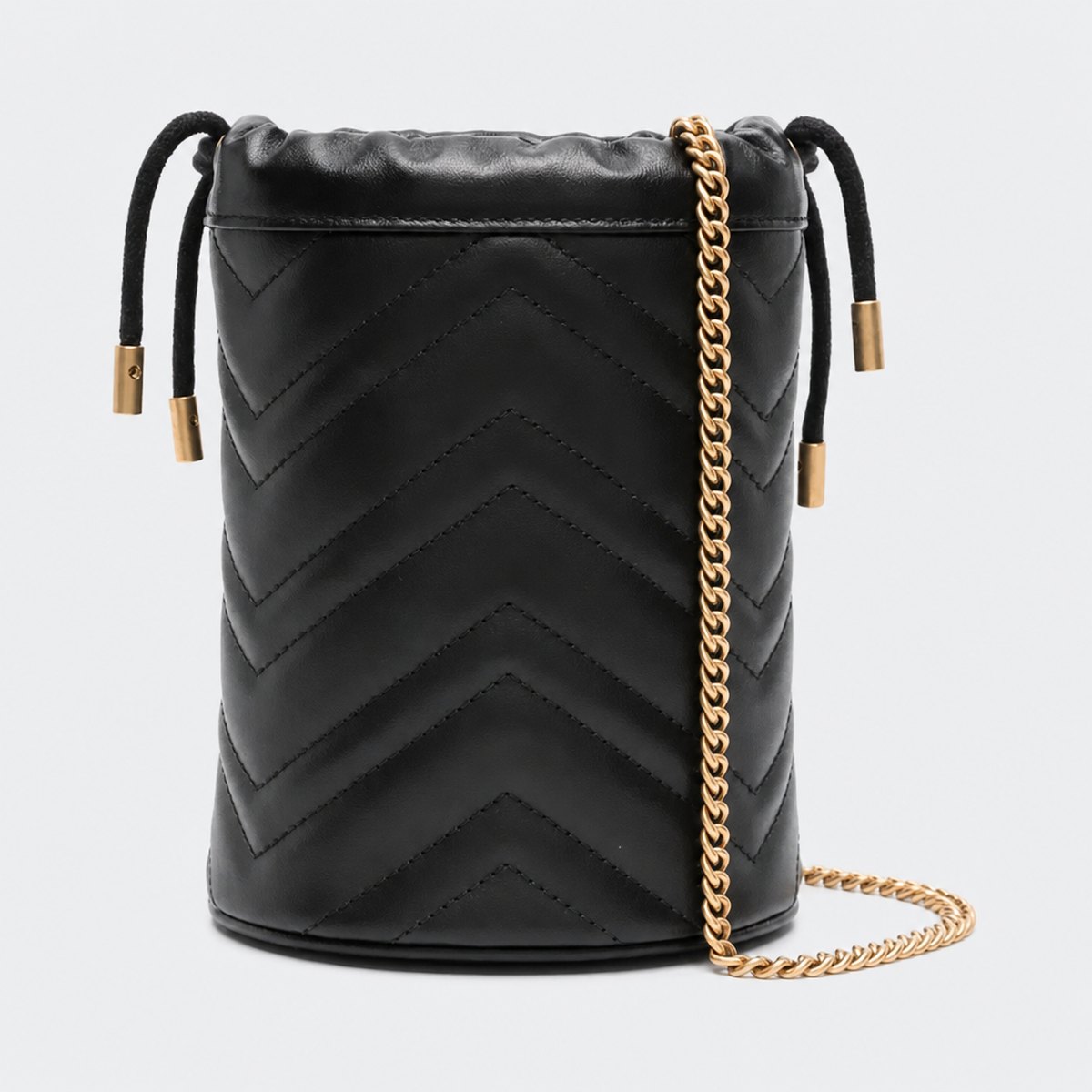 Mini Black Quilted Leather Bucket Bag with Chain Strap, photo 1