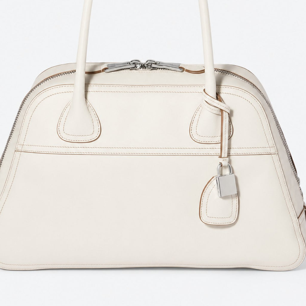 Chalk White Leather Bowling Bag, photo 3