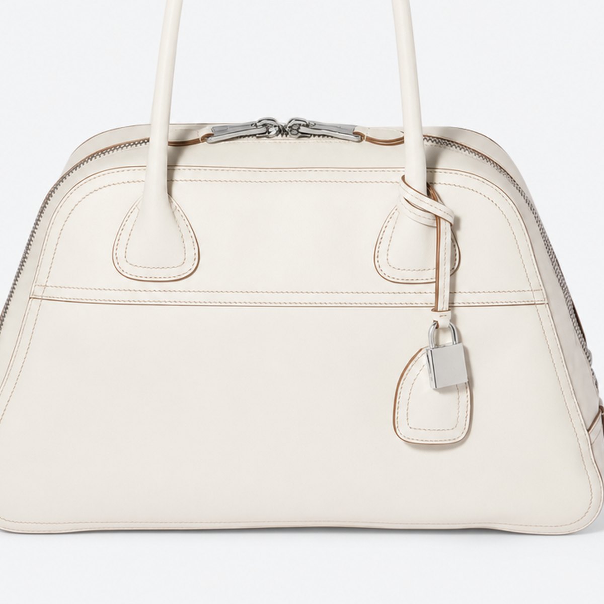 Chalk White Leather Bowling Bag, photo 3