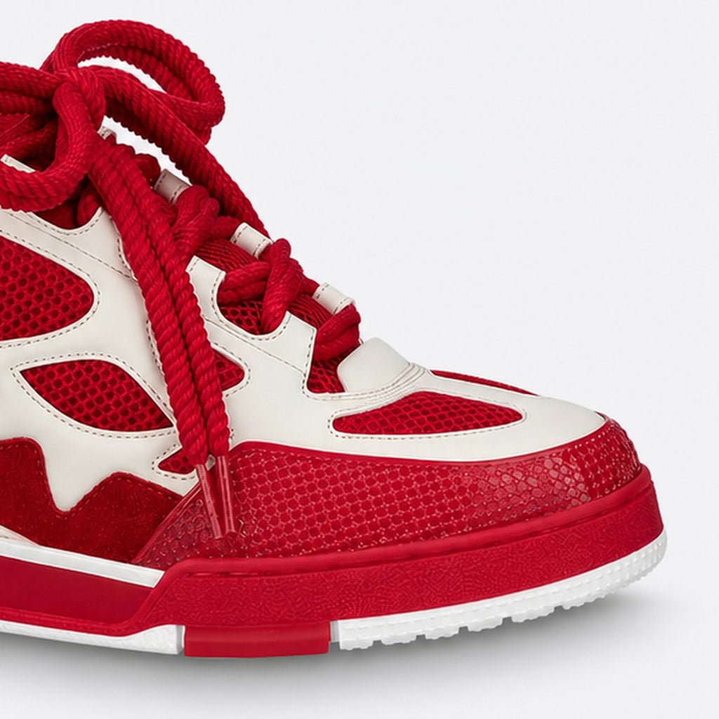 Red and Cream Mesh and Leather Sneakers, photo 3