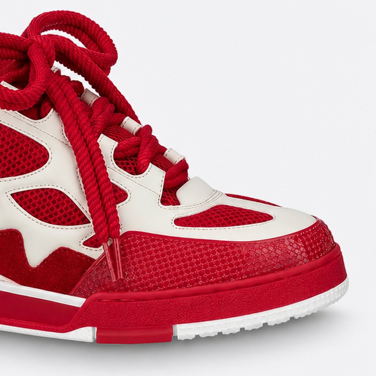 Red and Cream Mesh and Leather Sneakers, photo 3