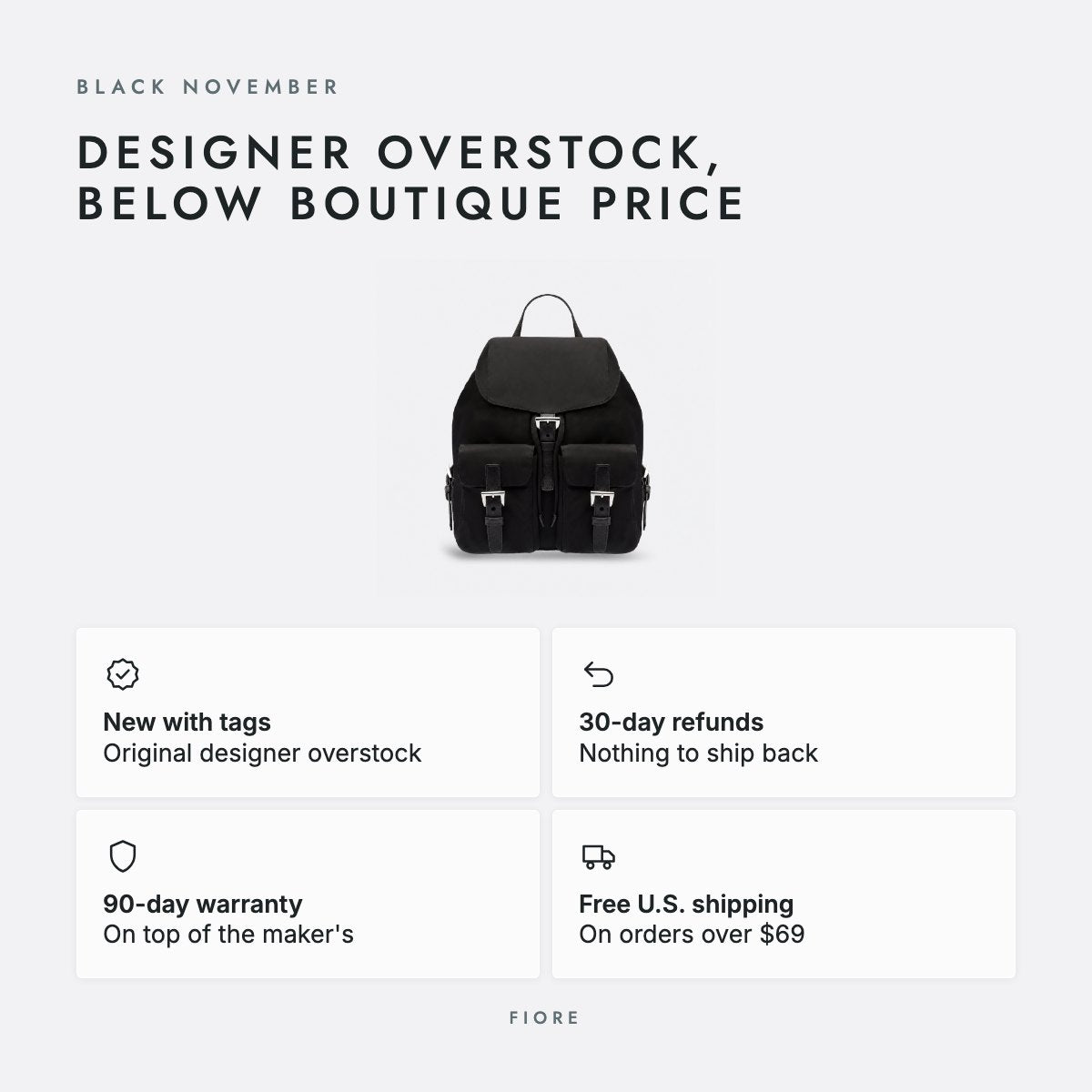 Small Black Nylon Backpack with Buckle Pockets, photo 5
