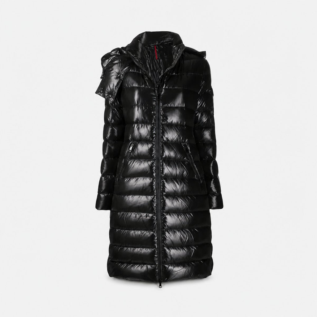 Black High-Shine Hooded Down Coat, photo 1