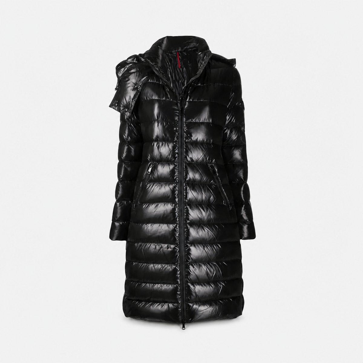 Black High-Shine Hooded Down Coat, photo 1