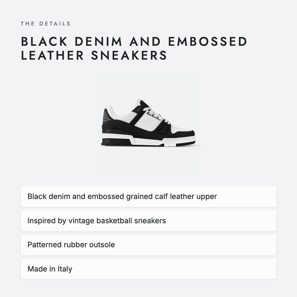 Black Denim and Embossed Leather Sneakers, photo 4
