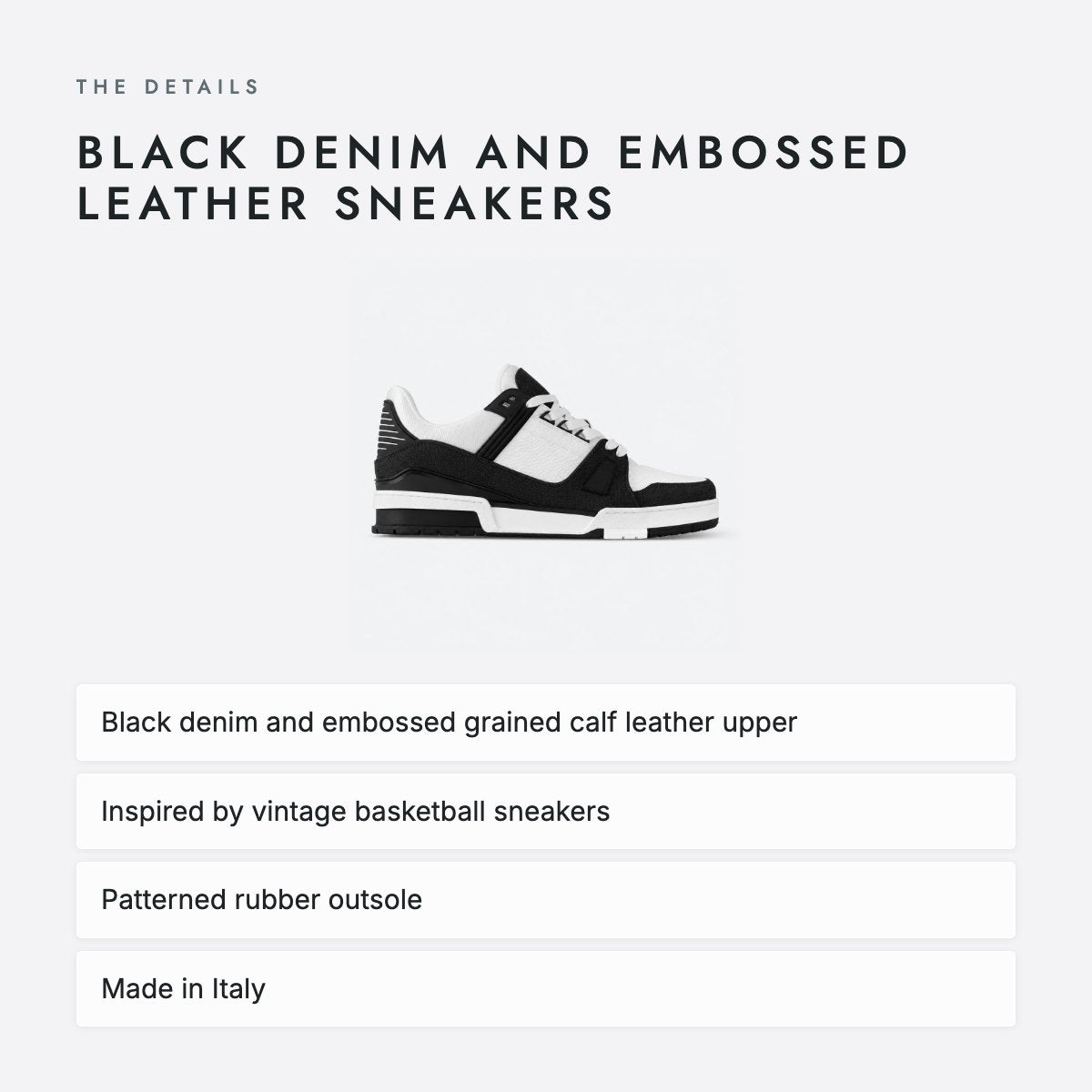 Black Denim and Embossed Leather Sneakers, photo 4