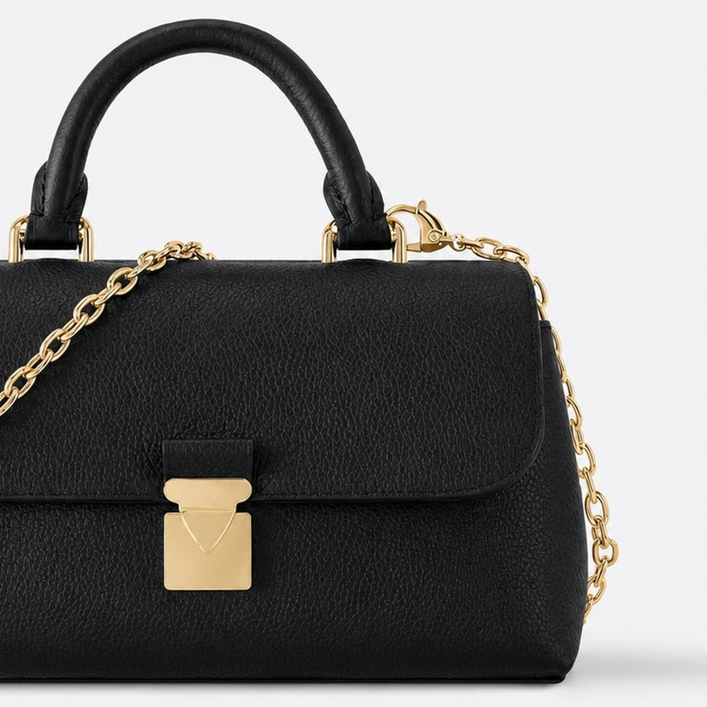 Black Embossed Leather Mini Top-Handle Bag, photo 3