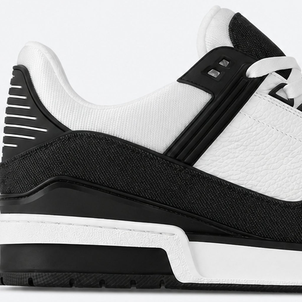 Black Denim and Embossed Leather Sneakers, photo 2