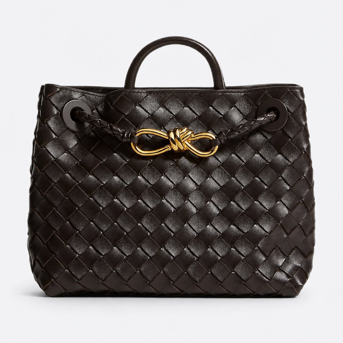 Dark Brown Woven Leather Top-Handle Bag, photo 1
