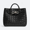 Black Woven Leather Top-Handle Bag, Silver Hardware, photo 1