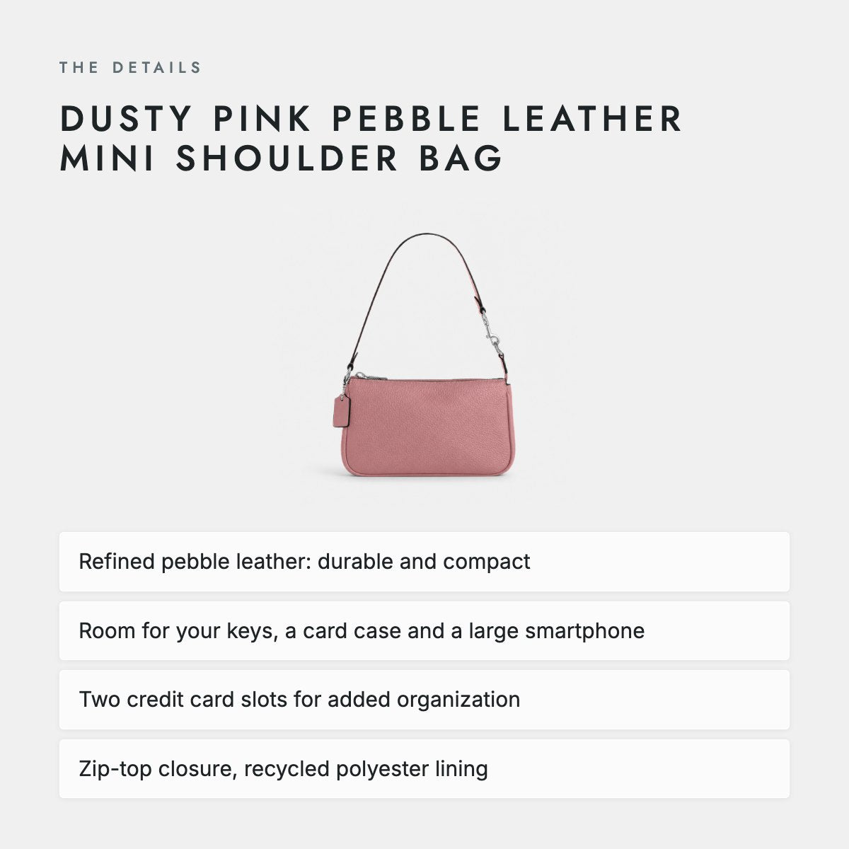 Dusty Pink Pebble Leather Mini Shoulder Bag, photo 4