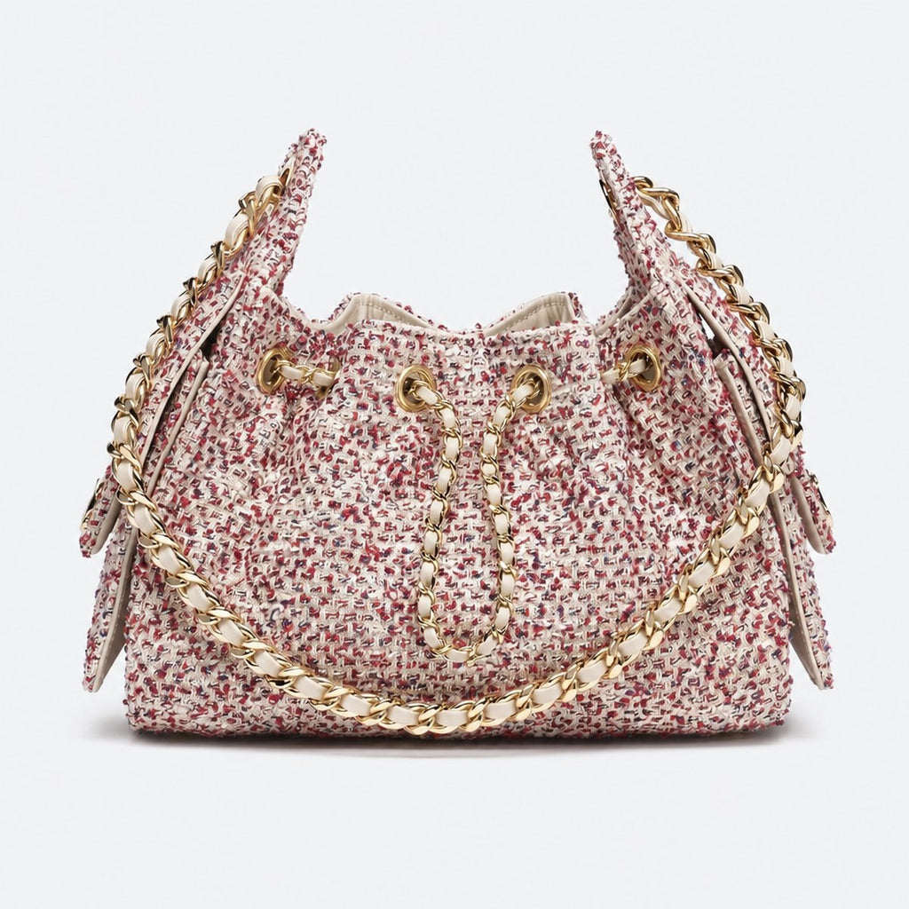 Ecru, Red and Blue Tweed Mini Drawstring Bag, photo 1