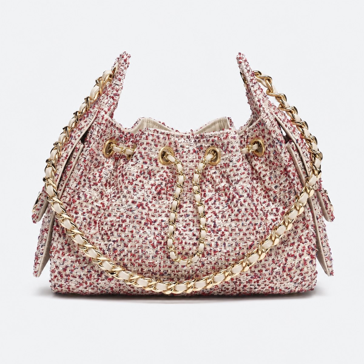 Ecru, Red and Blue Tweed Mini Drawstring Bag, photo 1