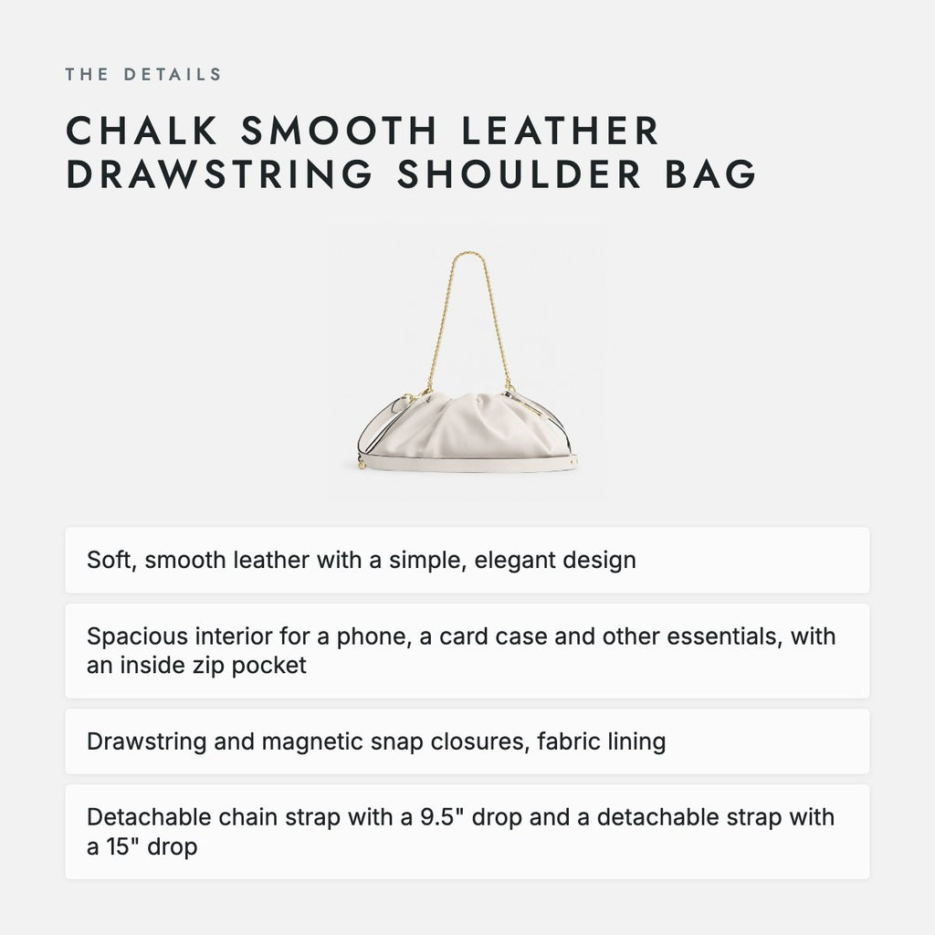 Chalk Smooth Leather Drawstring Shoulder Bag, photo 4
