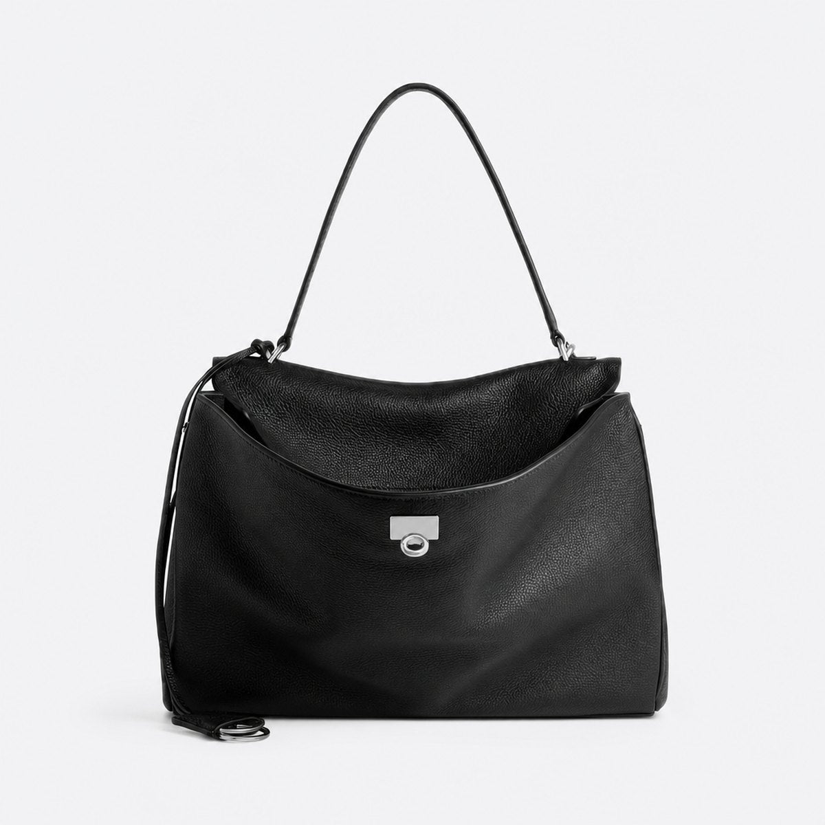 Black Grained Leather Top-Handle Bag, photo 1
