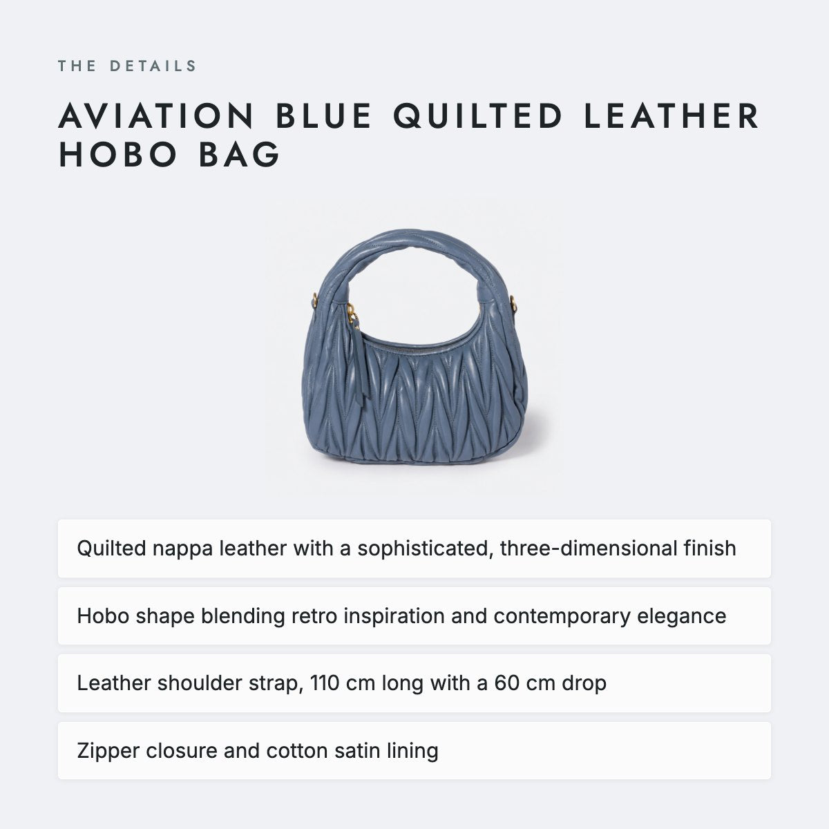 Aviation Blue Quilted Leather Hobo Bag, photo 4
