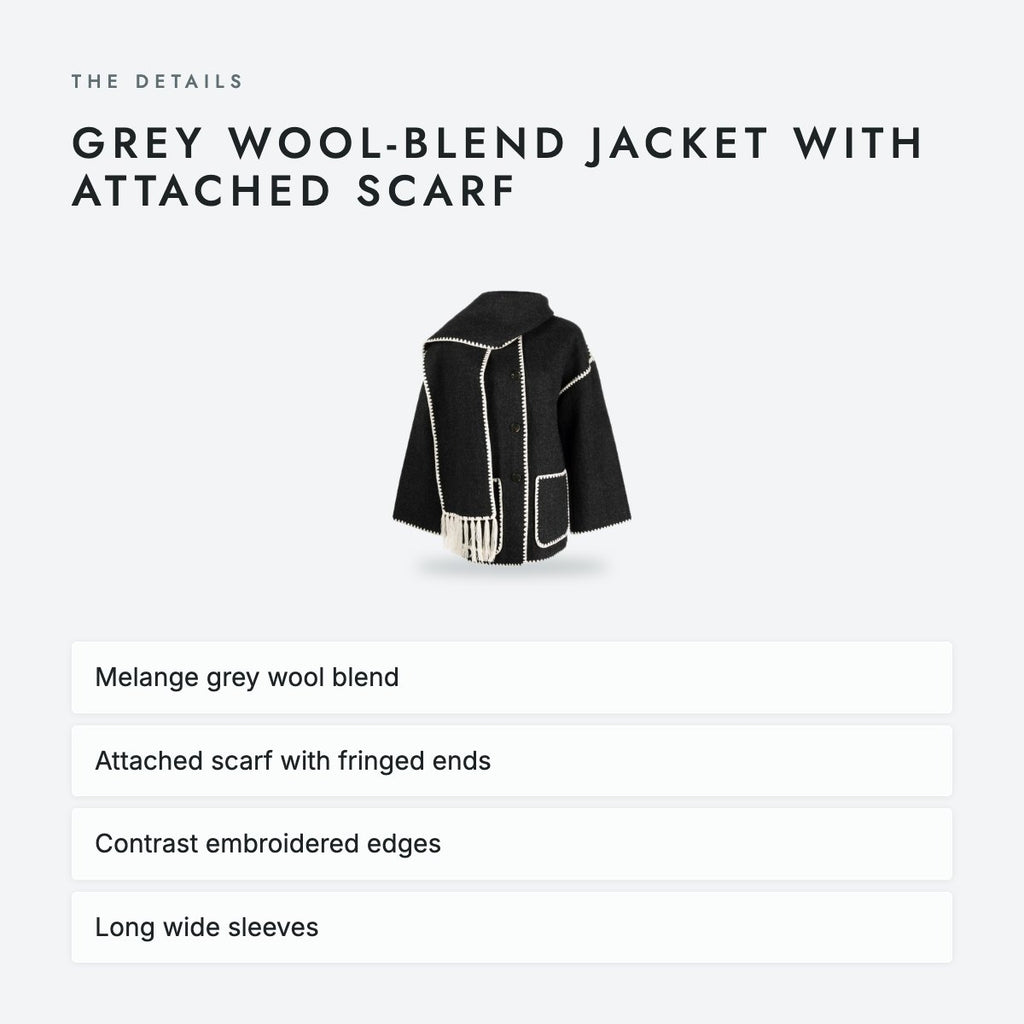 Grey Wool-Blend Jacket with Attached Scarf, photo 4