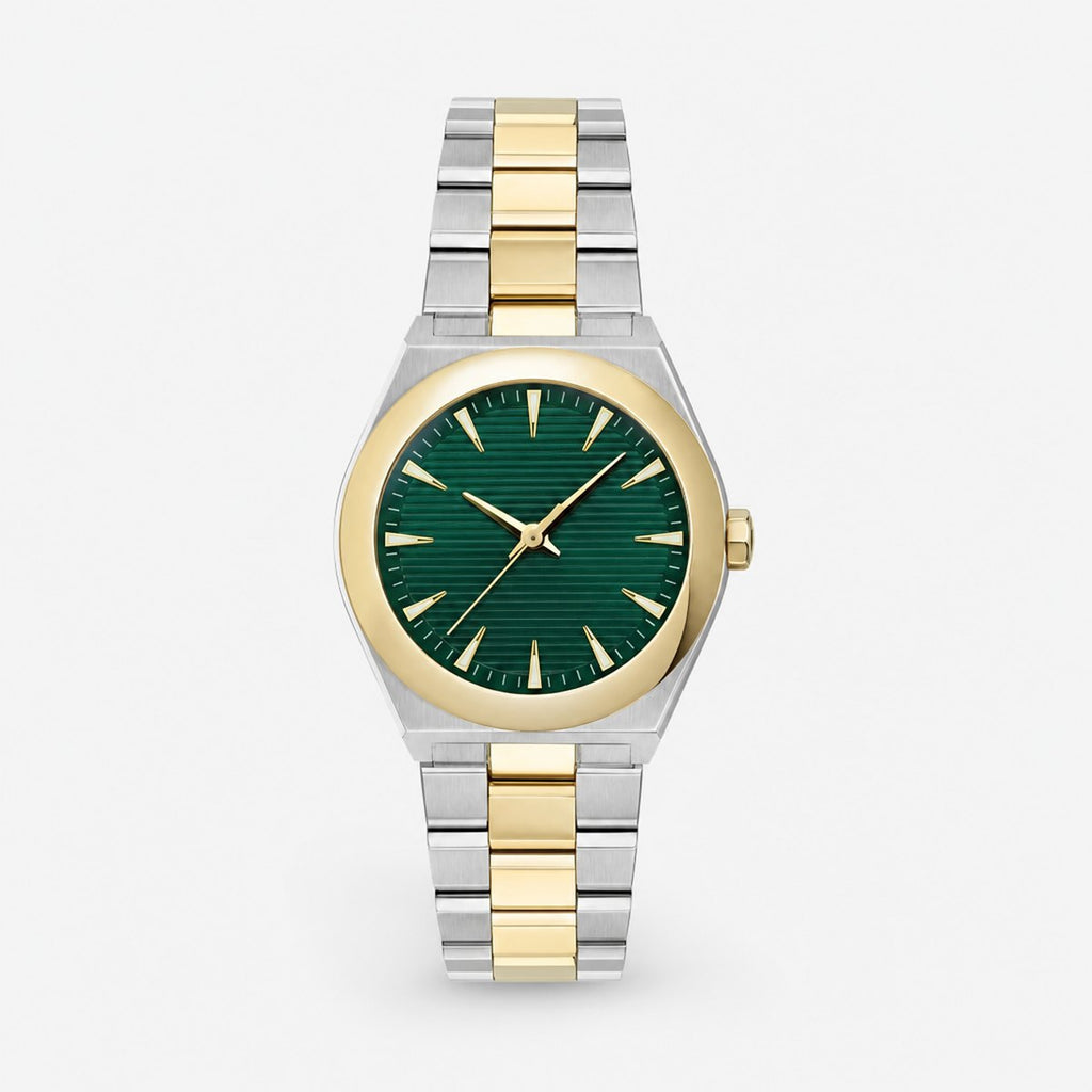 Two-Tone Stainless Steel Watch with Green Dial, photo 1
