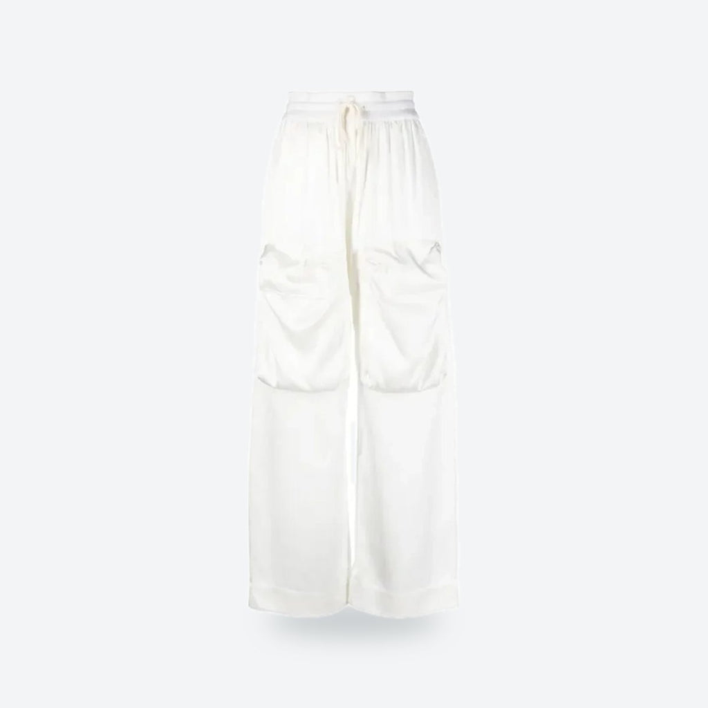 Ivory Satin-Finish Wide-Leg Cargo Trousers, photo 1