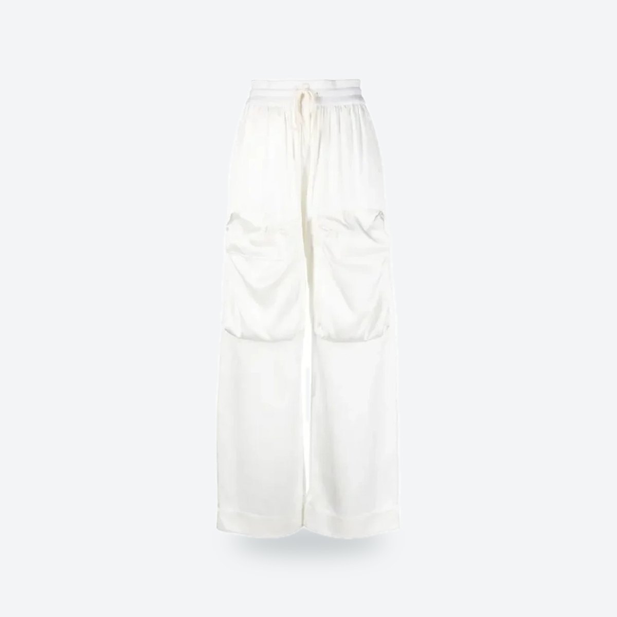 Ivory Satin-Finish Wide-Leg Cargo Trousers, photo 1