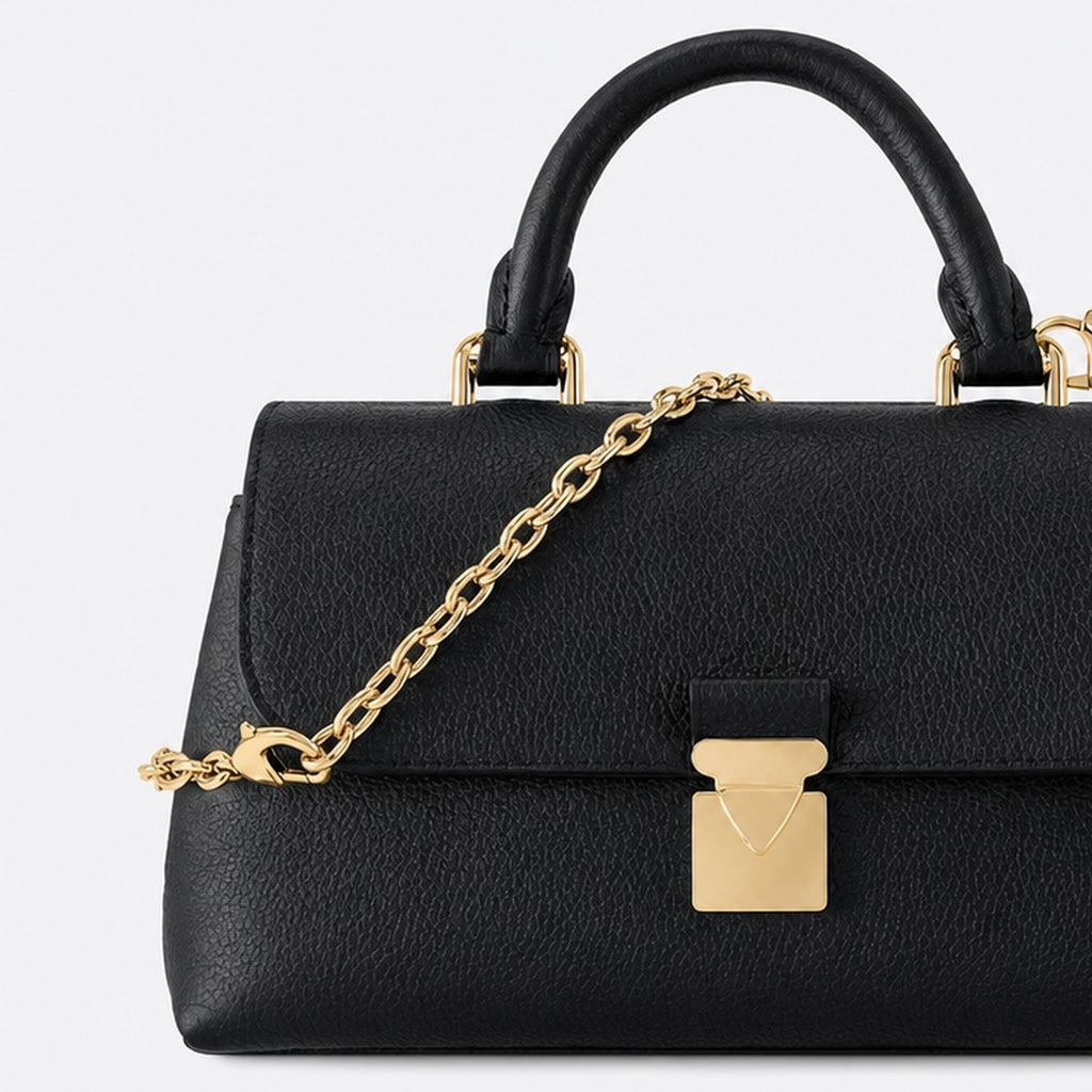 Black Embossed Leather Mini Top-Handle Bag, photo 2