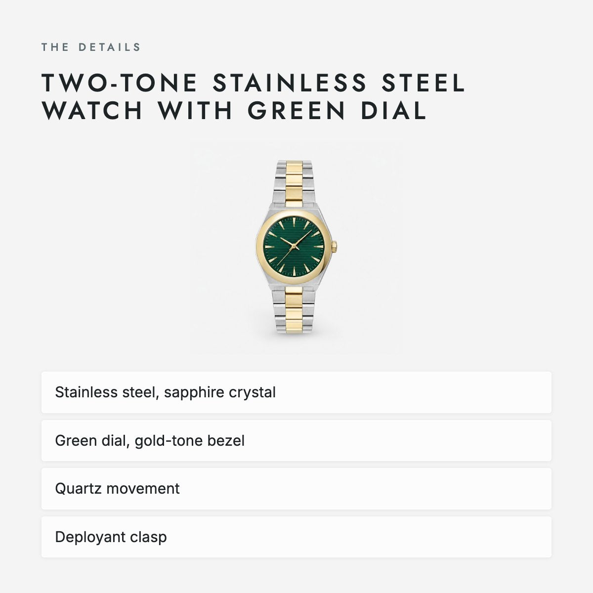Two-Tone Stainless Steel Watch with Green Dial, photo 4
