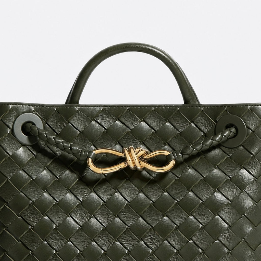 Dark Green Woven Leather Top-Handle Bag, photo 2