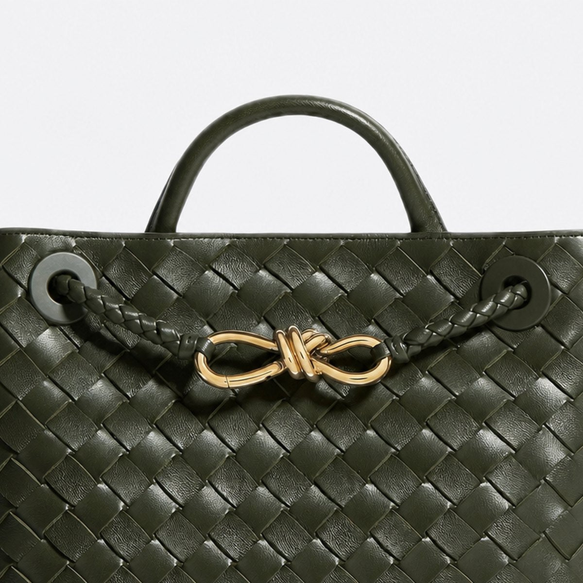 Dark Green Woven Leather Top-Handle Bag, photo 2