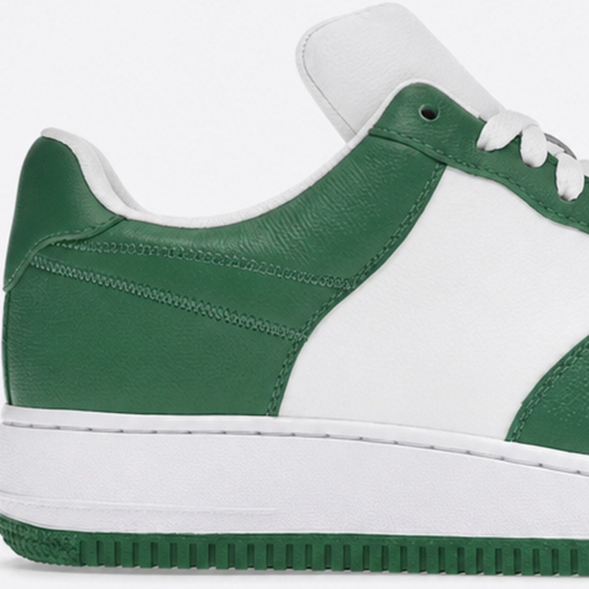 White and Green Leather Low-Top Sneakers, photo 2
