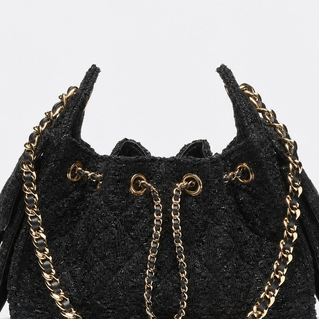 Black Cotton and Wool Tweed Mini Drawstring Bag, photo 2