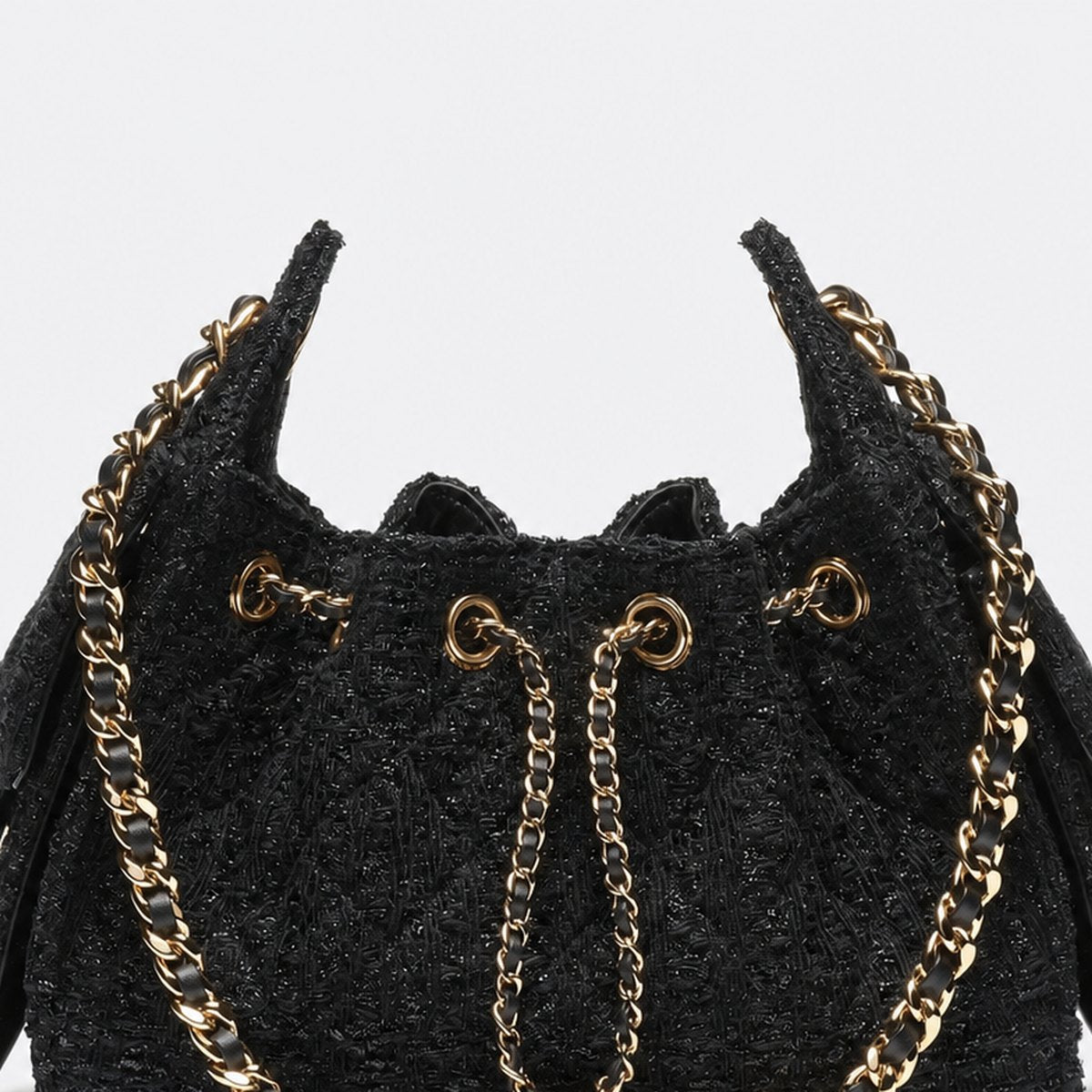 Black Cotton and Wool Tweed Mini Drawstring Bag, photo 2