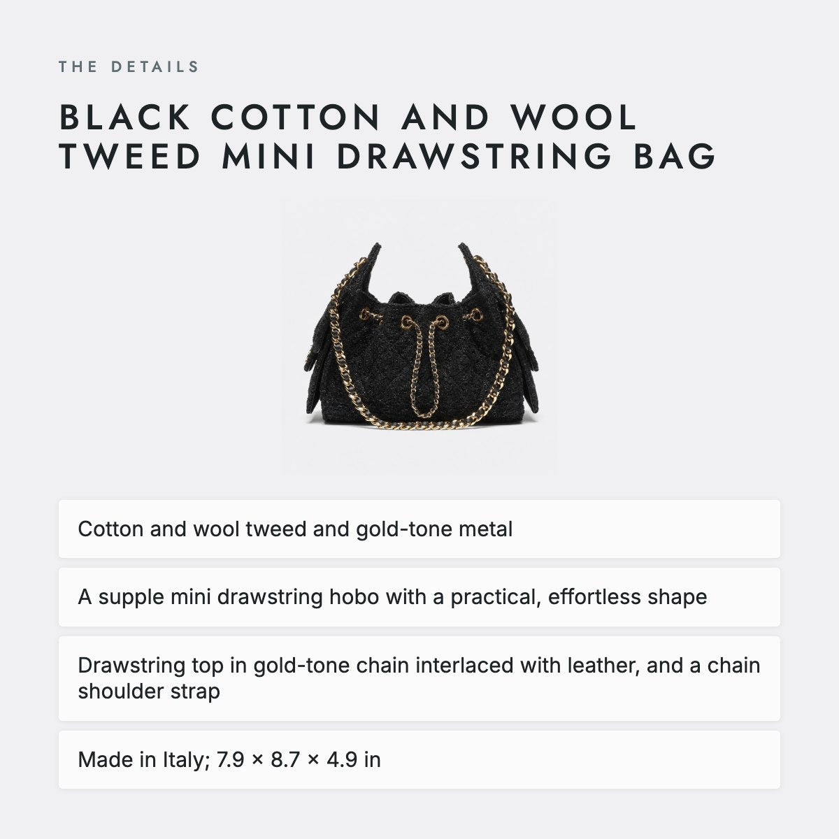 Black Cotton and Wool Tweed Mini Drawstring Bag, photo 4