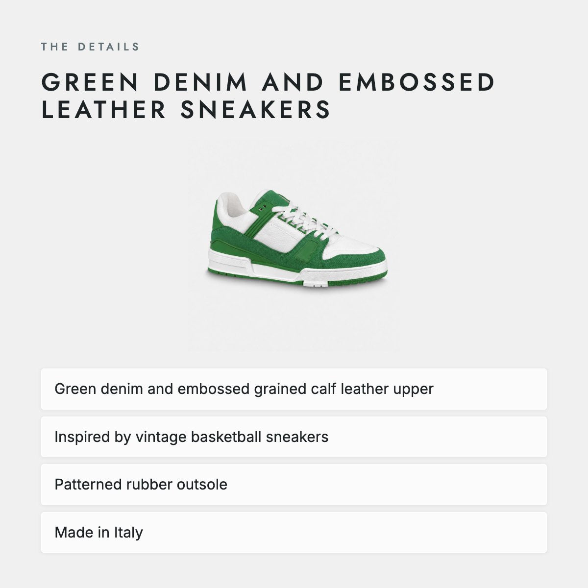 Green Denim and Embossed Leather Sneakers, photo 4