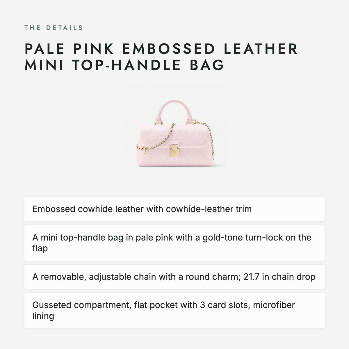 Pale Pink Embossed Leather Mini Top-Handle Bag, photo 4