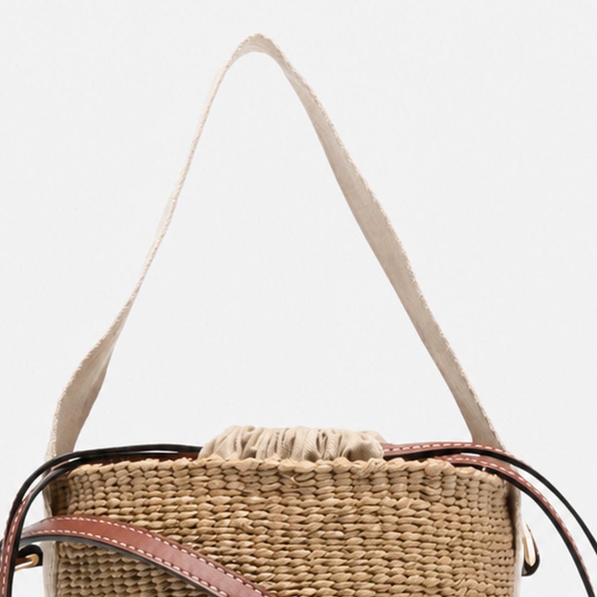 Small Woven Basket Bucket Bag with Leather Strap, photo 2