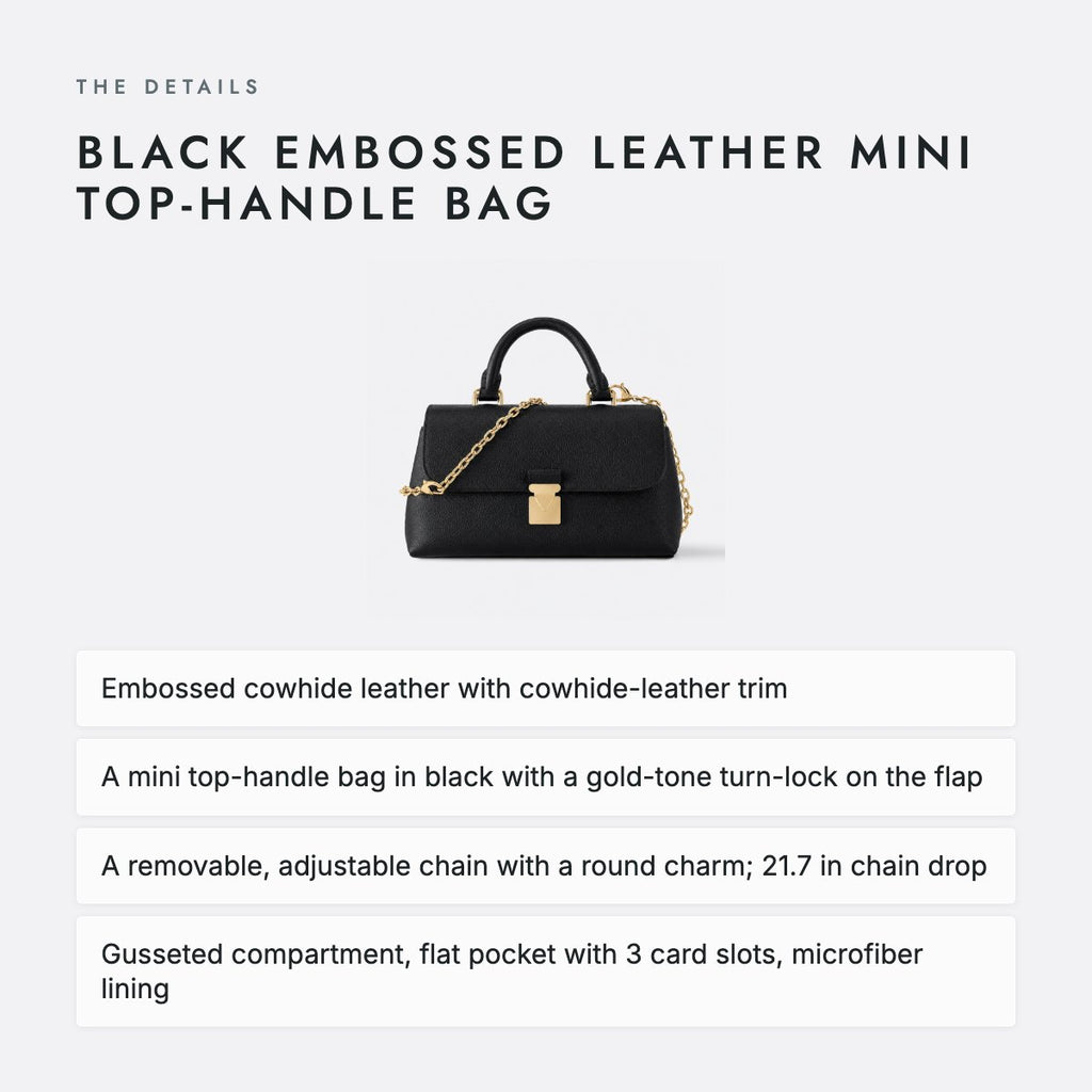 Black Embossed Leather Mini Top-Handle Bag, photo 4