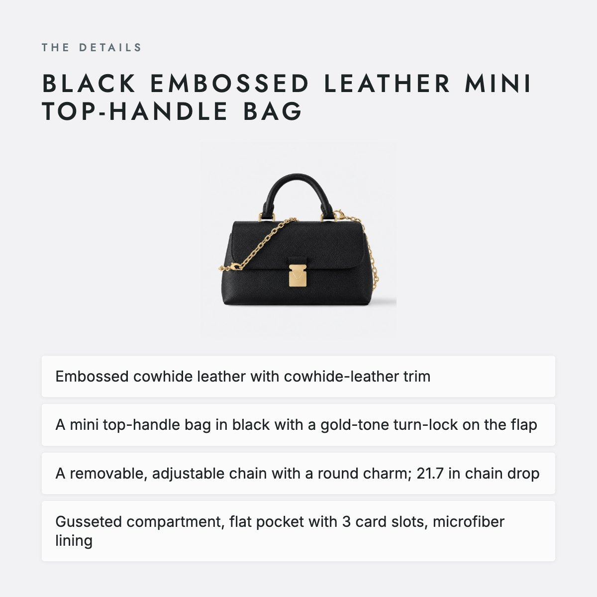 Black Embossed Leather Mini Top-Handle Bag, photo 4